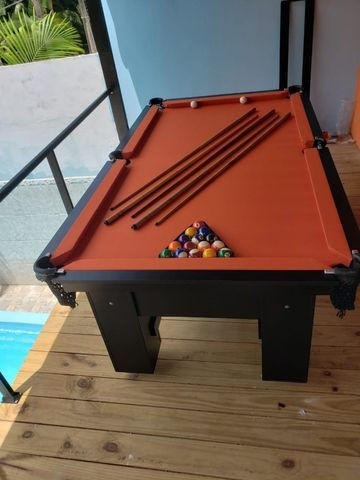 Mesa Charme 2,20 x 1,20 Cor Preta Tecido Laranja Mod. YTYU9574