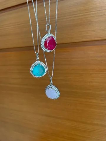Colar gota comédia cravejada prata 925 rubi turmalina rosa quartzo  - Foto 4