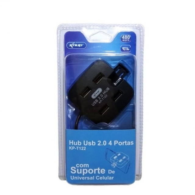USB HUB 4 PORTAS 2.0 KP-T122 com Suporte de Celular Knup