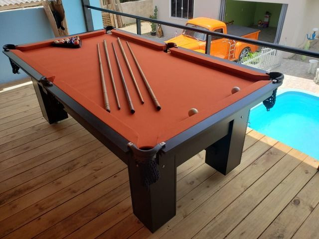 Mesa Charme 2,20 x 1,20 Cor Preta Tecido Laranja Mod. YTYU9574 - Foto 2