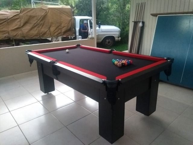 Mesa Charme Carlin Cor Preta Tecido Preto e Borda Vermelho Mod. RVBV4637 - Foto 3