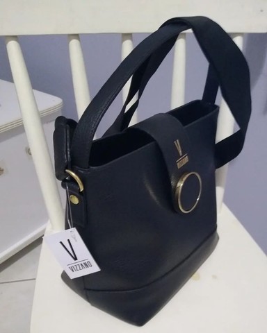 Vizzano bolsa de lado e de mão pequena couro preta - Foto 3