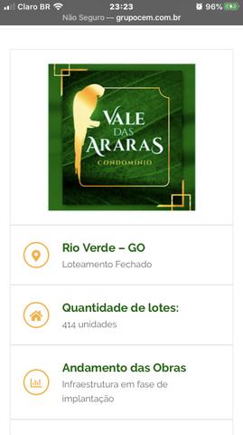Vendo lote no condomínio Vale das Araras em Rio Verde-GO