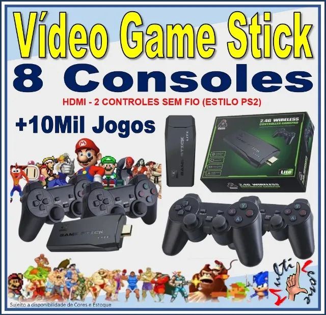 Video game stick 4k 64gb game retro 2 controles sem fio 10 mil jogos  antigos clássicos/Mario World/Sonic e muito mais