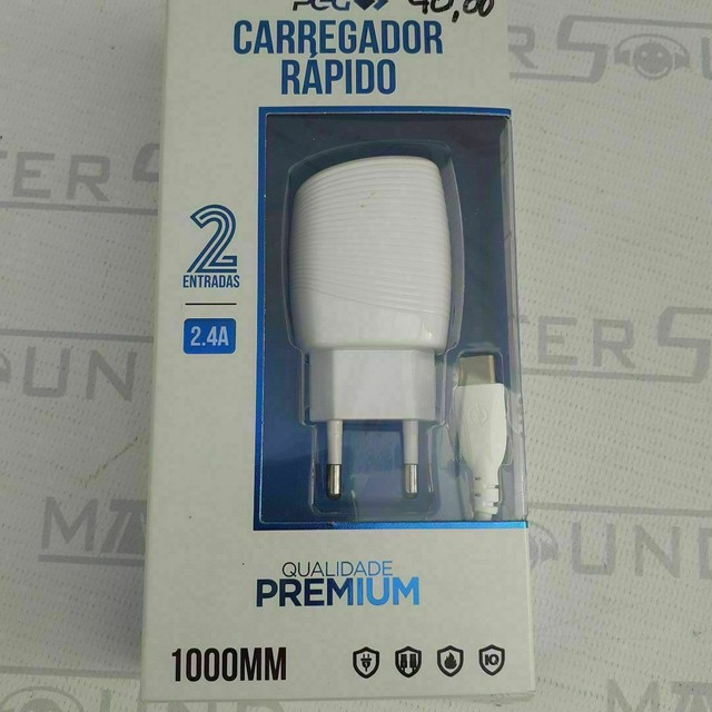 Kit carregador rápido de parede. Com 2 entradas usb. Cabo com entrada tipo C. Novo. - Foto 2