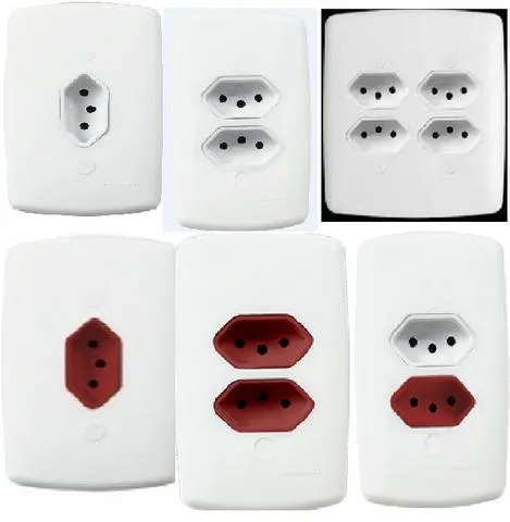 Conjunto Tomadas simples dupla quadrupla 10A simples 20A(vermelha) Mista (10+20A Vermelha)