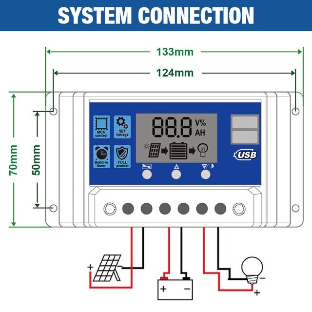 Controlador de carga solar de 30A PWM USB 12/24V Knup AD30A - Foto 4