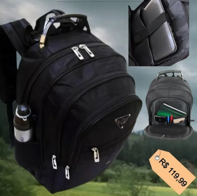 Mochila Unissex Notebook Resistente Água Cabo de Aço USB Viagem, Trabalho ou Escola