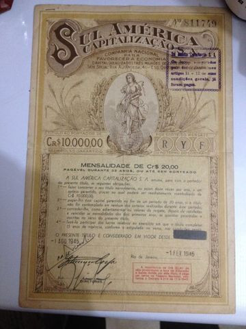 Título antigo de capitalização.