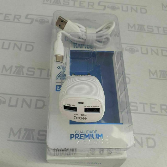 Kit carregador rápido de parede. Com 2 entradas usb. Cabo com entrada tipo C. Novo.