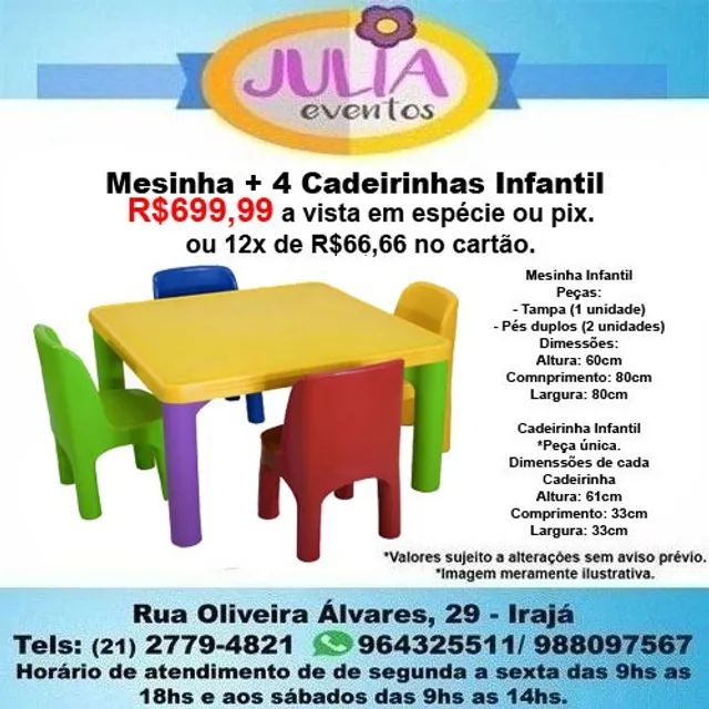 Mesinha + 4 Cadeirinhas Infantil