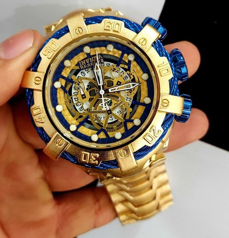 Relogio invicta thunderbolt squeleton dourado pesado