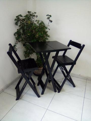 Jogo De Mesa Quadrada Com 2 Cadeiras Bistrô Dobráveis Madeira - Foto 3