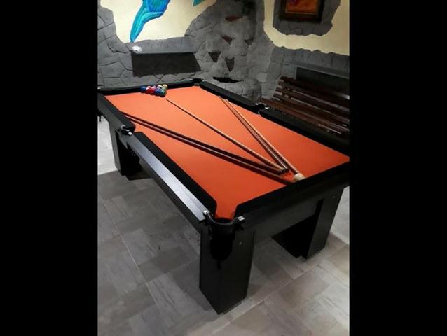 Mesa de Sinuca e Bilhar Tecido Laranja Bordas Pretas - Foto 4