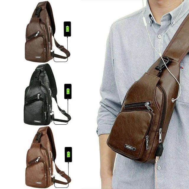 Mini Bolsa Shoulder Bag Slim Couro USB 