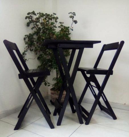 Jogo De Mesa Quadrada Com 2 Cadeiras Bistrô Dobráveis Madeira - Foto 2