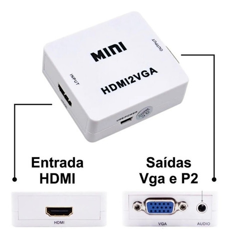 Mini Adaptador Conversor Hdmi P/ Vga Transmite Áudio E Vídeo - Foto 3