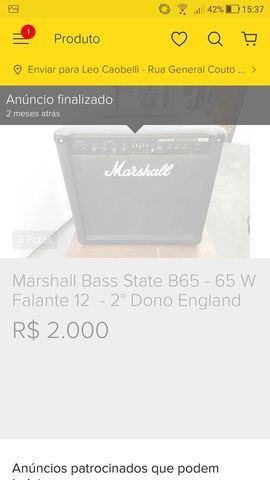 Cubo amplificador baixo Marshall Bass State B65 inglês! - Foto 6