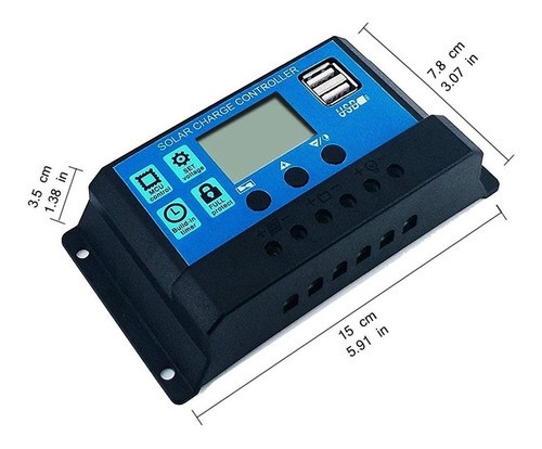 Controlador de carga solar de 30A PWM USB 12/24V Knup AD30A
