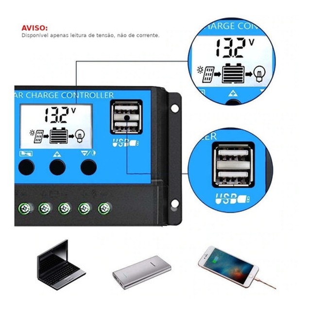 Controlador de carga solar de 30A PWM USB 12/24V Knup AD30A - Foto 3