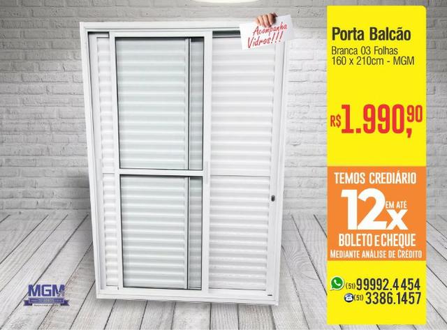 Porta Balcão 03 folhas Alumínio 160 x 210cm - Branca