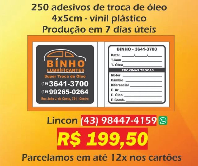 Adesivos troca de oleo para auto center e oficinas - Foto 2
