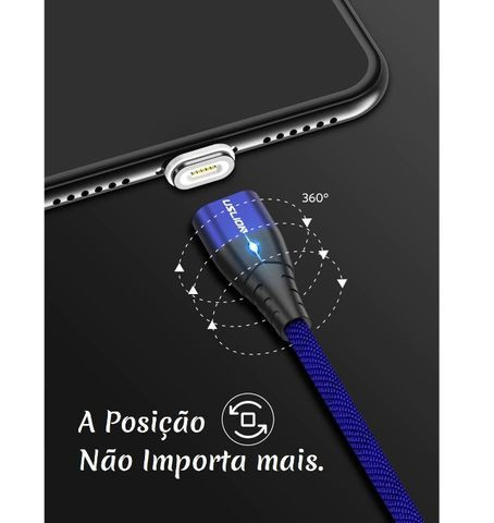 Cabo Magnético Imã Dados Carregador com Led Smartphone em Nylon Usb 2m - Foto 4