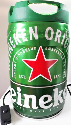 Luminaria mesa abajur barril cerveja heineken 5 L bivolt luz branca quente
