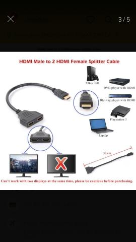 02Saída Hdmi Conversor Conectar Cabo Cabo De Porta Dupla Y Di - Foto 2