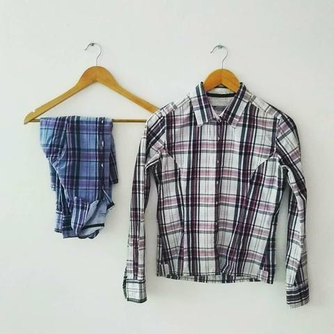 Blusão xadrez azul/preto/rosa/branco