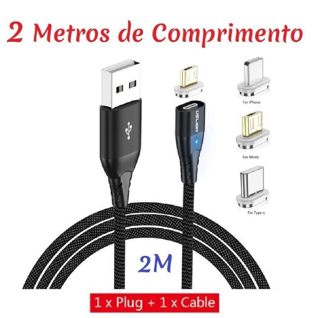 Cabo Magnético Imã Dados Carregador com Led Smartphone em Nylon Usb 2m - Foto 3