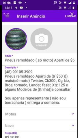 Pneus remoldado ( só de moto) Aparti de $50.00 - Foto 2