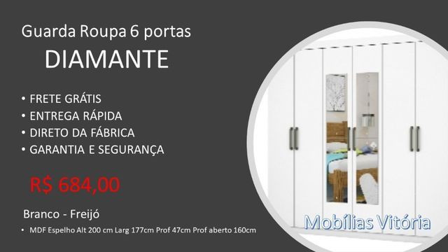 Guarda Roupa 6 Portas Diamante - Frete Grátis