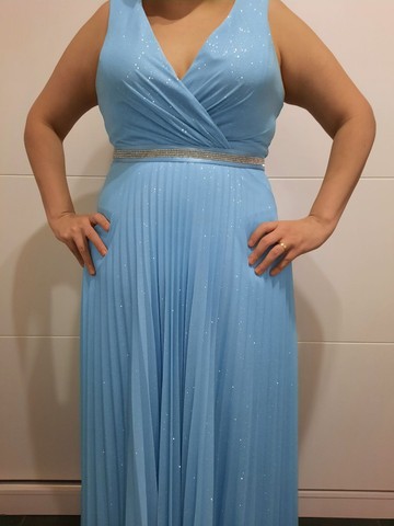 Vestido azul serenity com brilho| para madrinha/festa/casamento