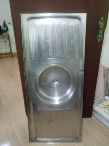 Pia inox 1,20, cuba central com escorredor