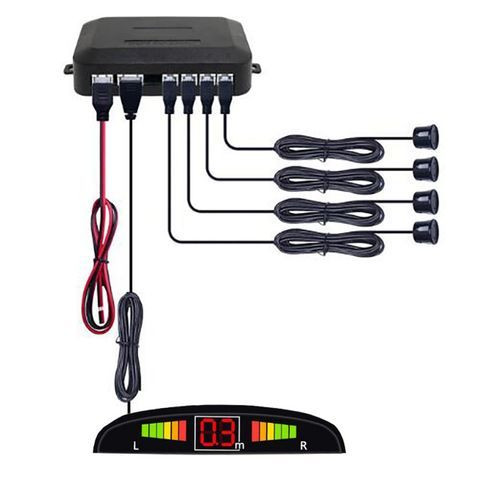 Sensor de estacionamento com 4 sensores reverso radar led e sonoro