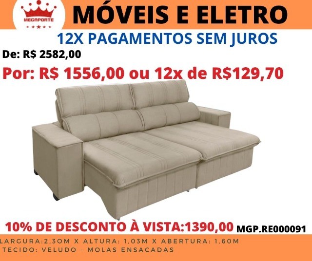 Sofa Retratil e Reclinavel 2,30 em Veludo Molas-Sofa Barato-Grande-Liquida  Estofado - Móveis - Jardim Montecatini, Londrina 1065675574 | OLX