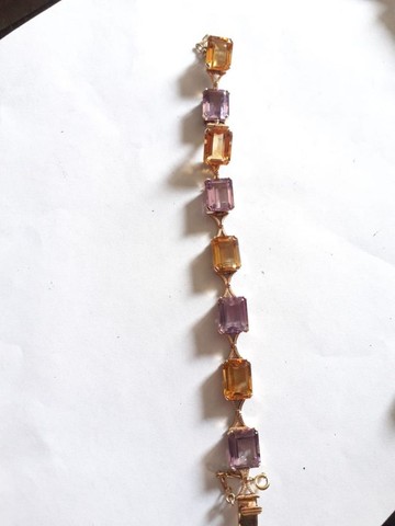 Pulseira em ouro rosado com pedra topázio e ametista 