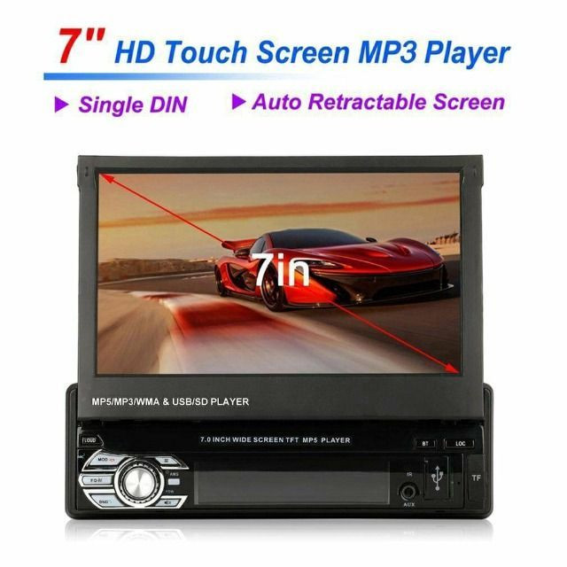 Rádio MP5 Retrátil GPS Espelhamento de celular Bluetooth e Tela de 7" Full HD