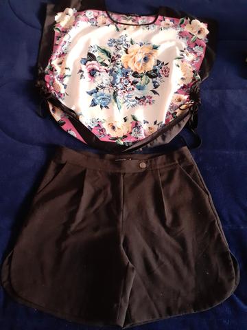 Conjunto shorts linho e blusa cetim GG