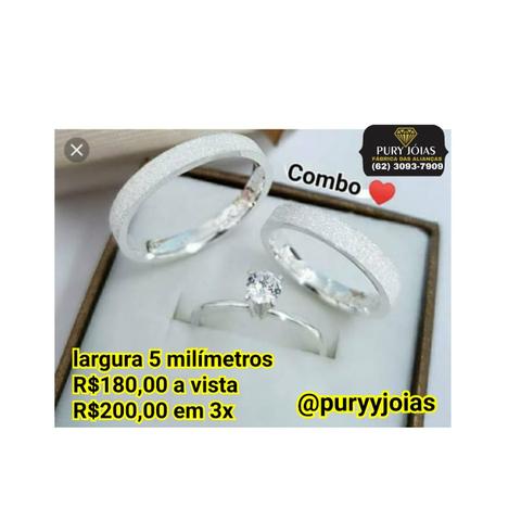 Combo Alianças de Prata com Anel Dia dos Namorados