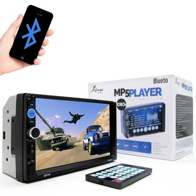 Central Multimídia MP5 Player Knup 7' Bluetooth SD, e Espelhamento de Celular