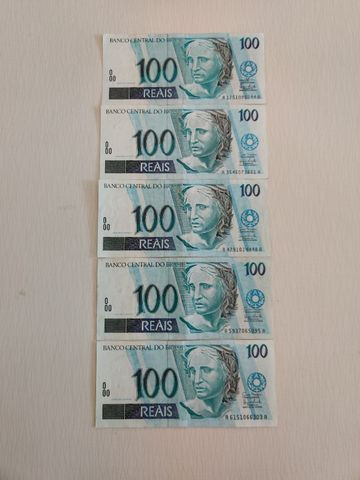 5 Cédulas de 100 Reais 1ª Família Real Flor de Estampa