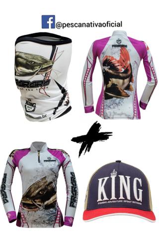 Combo completo masculino e feminino camisa proteção uv + bandana proteção uv + boné - Foto 2