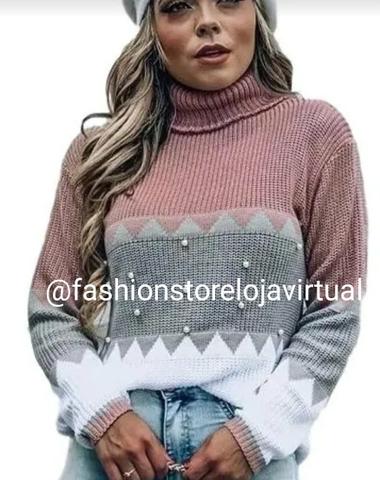Blusa de lã encorpada gola com aplicação de perolinhas tam único. aceito cartões - Foto 2