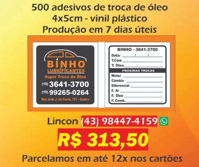 Adesivos troca de oleo para auto center e oficinas - Foto 3