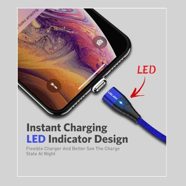 Cabo Magnético Imã Dados Carregador com Led Smartphone em Nylon Usb 2m