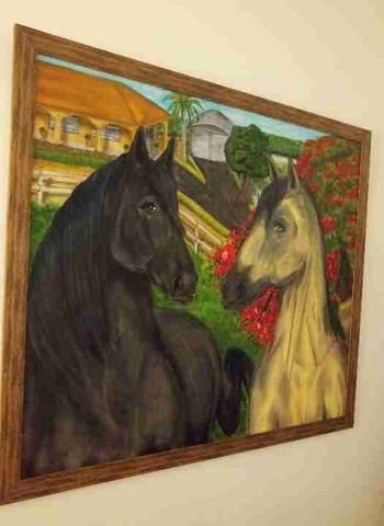 Quadro pintura cavalos sítio 
