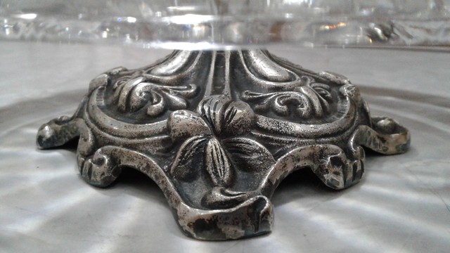 Centro de mesa Cristal Tcheco base em prata envelhecida. Antigo.  - Foto 4