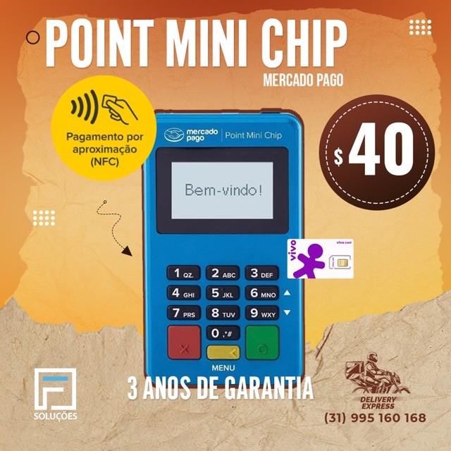 Point Mini c/ Chip Leitor de. pagos débito e crédito
